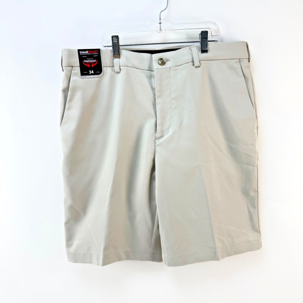 NWT Travel Smart Roundtree & Yorke Chino Shorts men 34 x 8" Luxury Khaki
